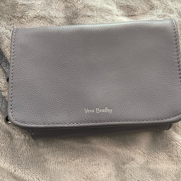 Vera Bradley Gray Leather Wallet with Paisley Interior - Picture 1 of 9